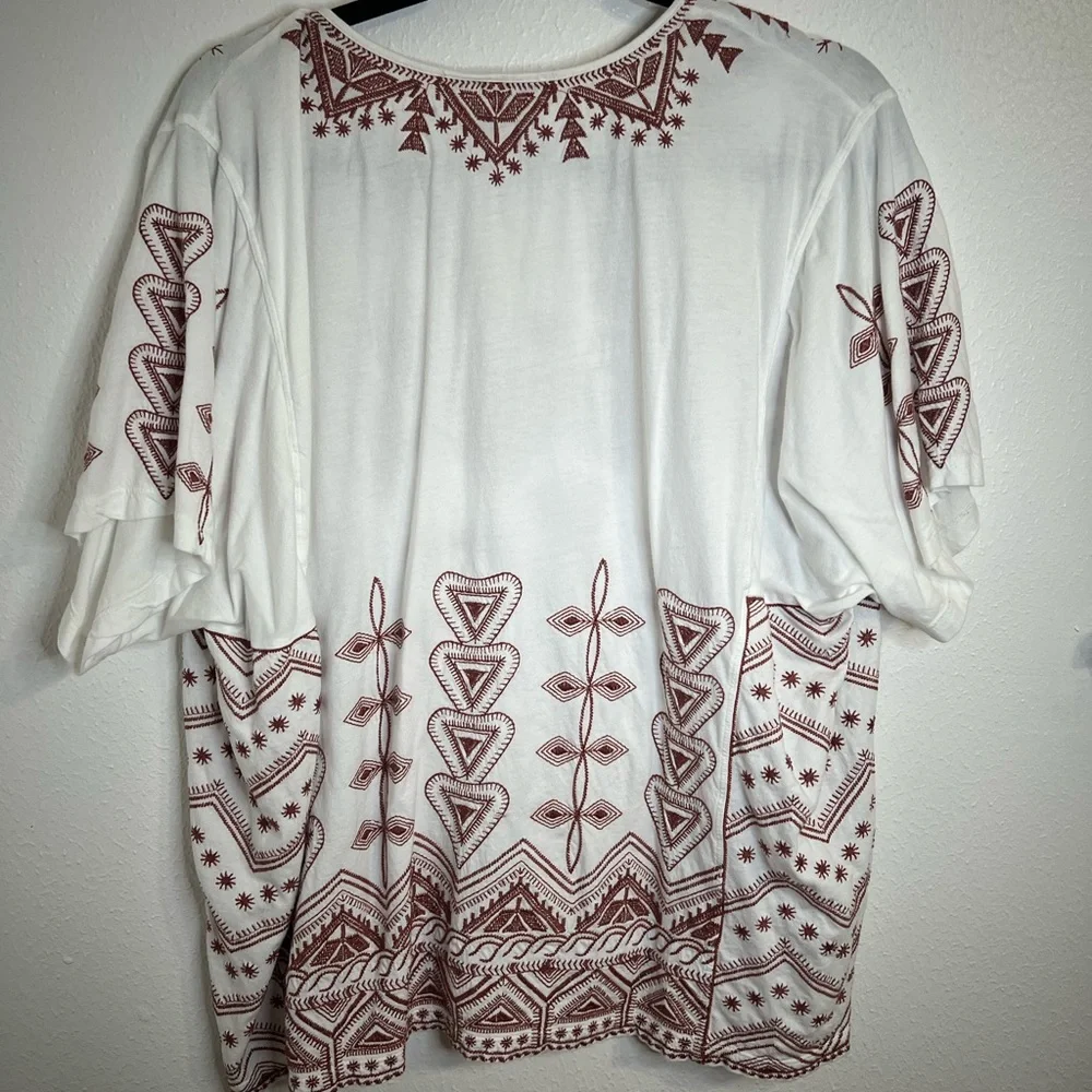 Johnny Was Cream and Brown Embroidered Blouse - Picture 3 of 4